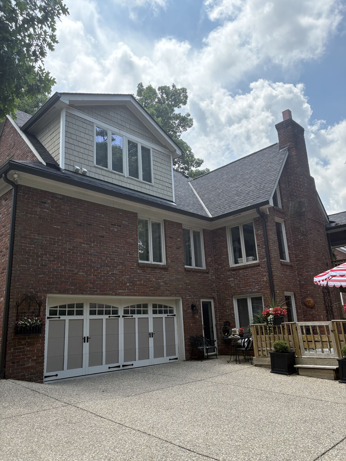 A brick home exterior after an Island Exterior Services house wash
