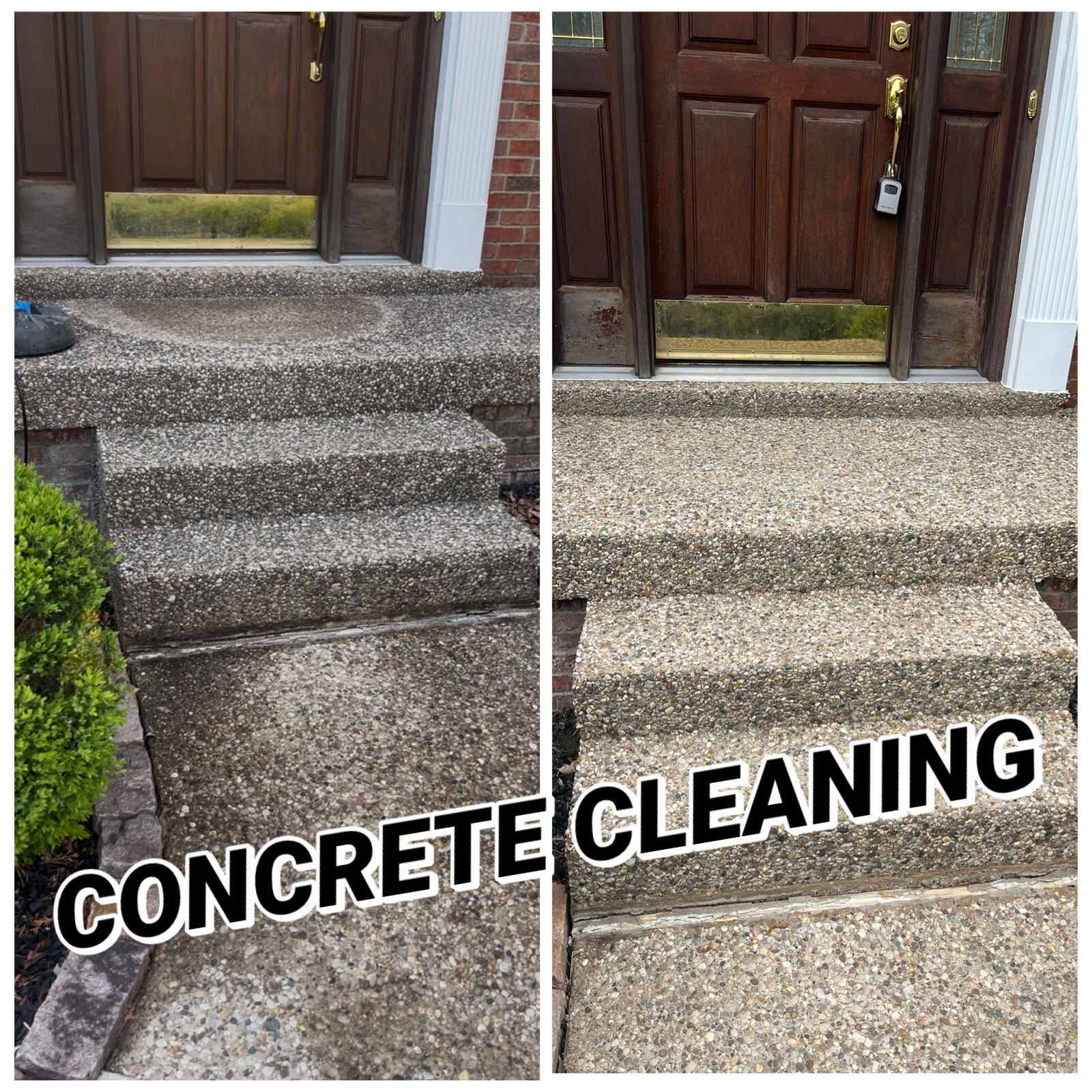 Concrete front steps before and after cleaning