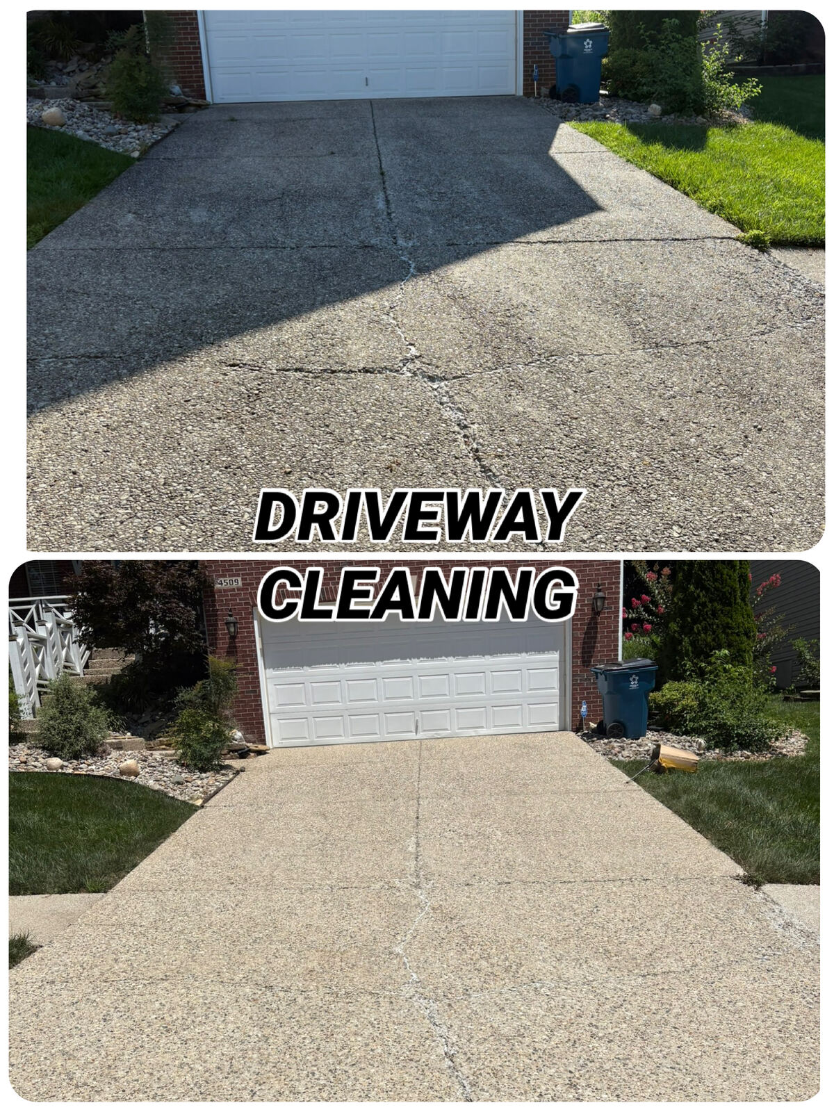 Driveway before and after pressure washing