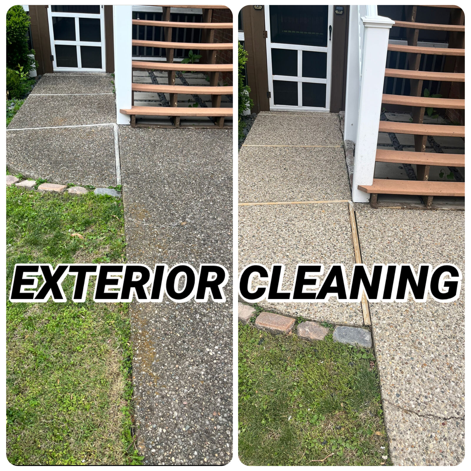 Walkway before and after exterior cleaning