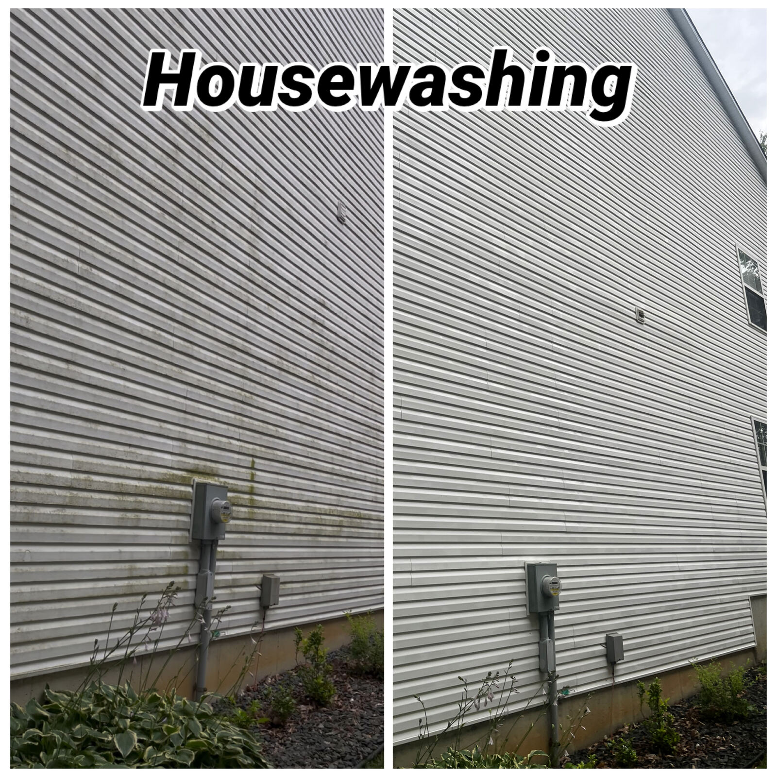 House wash before and after, vinyl siding