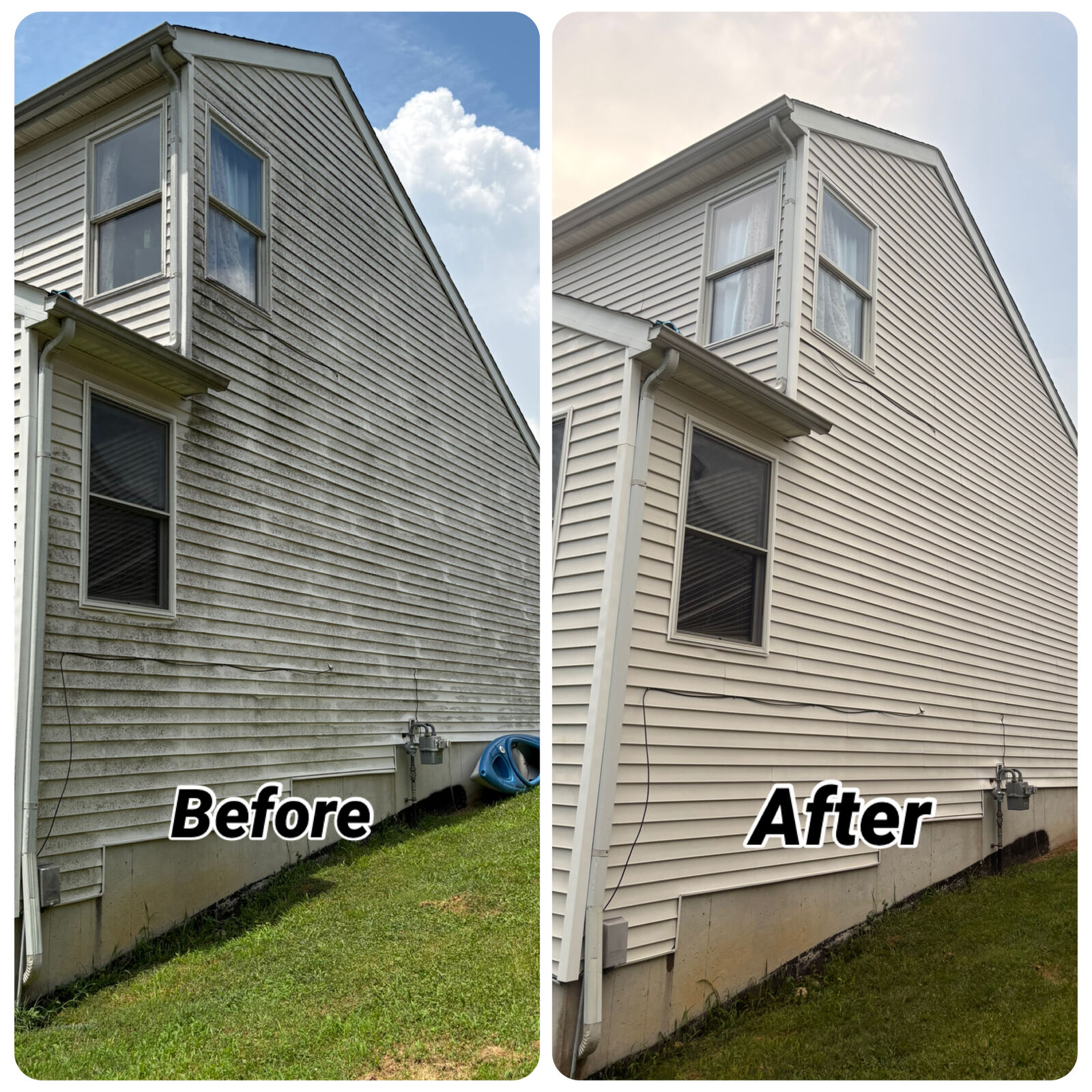 House wash before and after, dormer siding